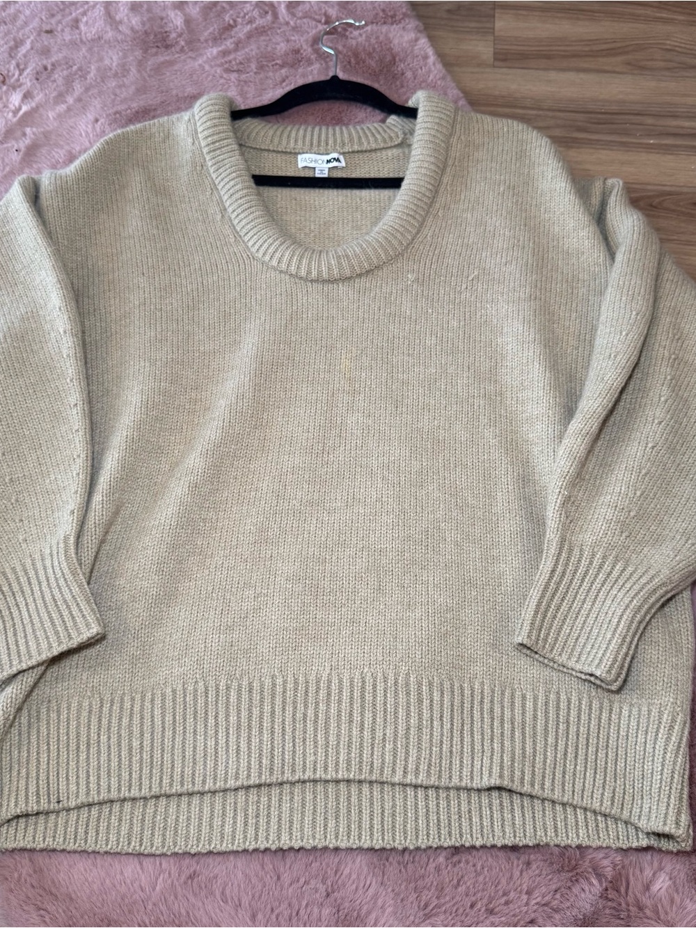 Fashion Nova Beige Crewneck Knit Sweater